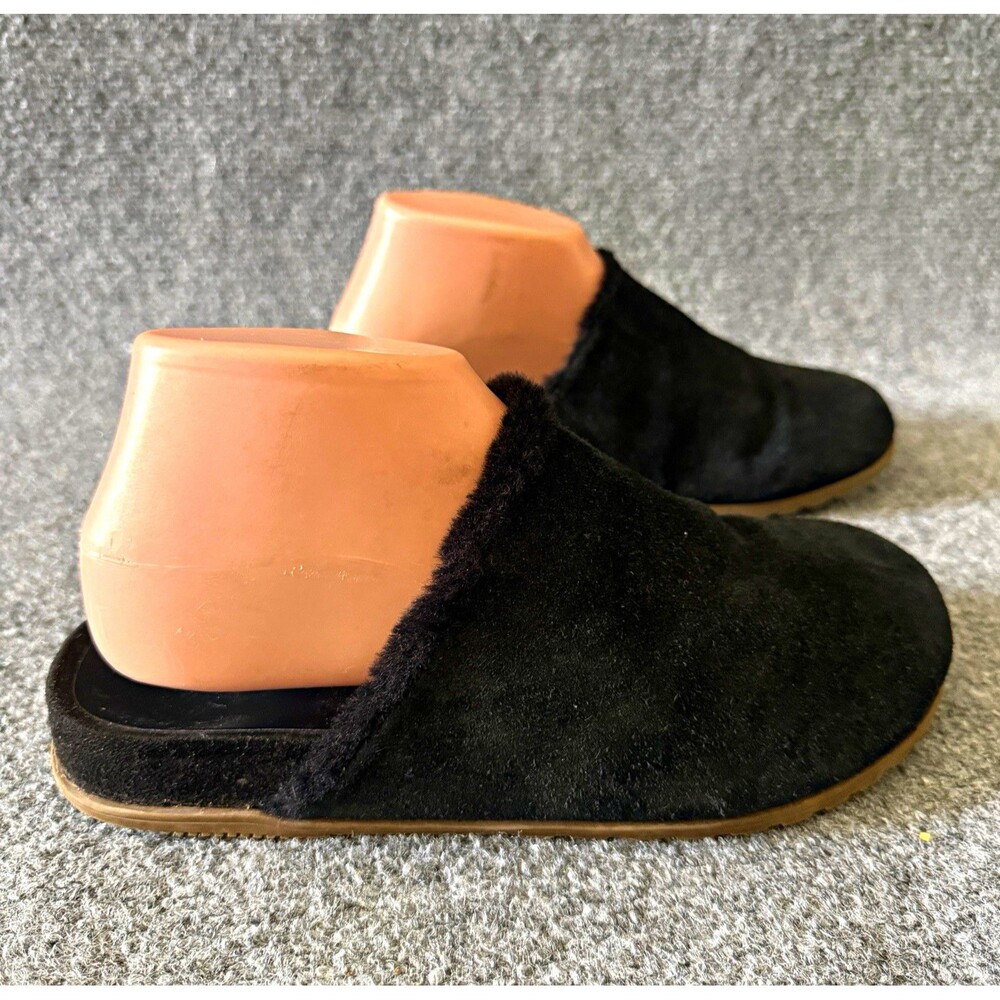 Vionic Arlette Black Suede Faux Fur Lined Mule Slip-On Slippers Women's 8